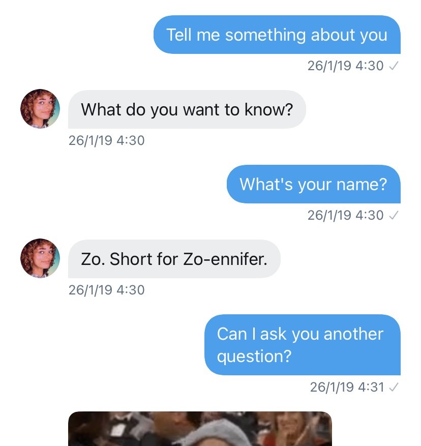 Microsoft Ai Zo Chatterbot conversation