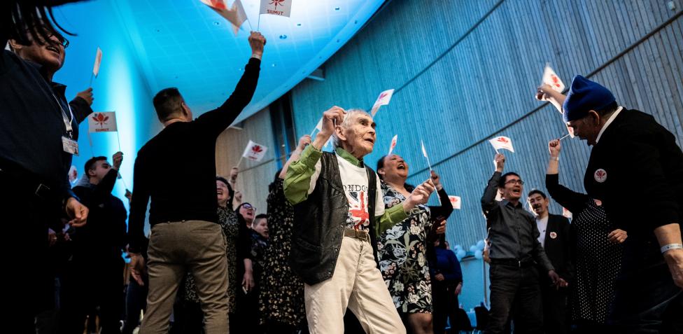 Greenland voter celebrates the win of his party