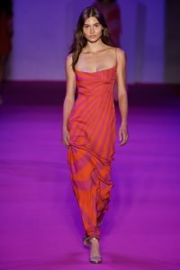 Pink and orange dress during the Brandon Maxwell spring/summer 2022 runway