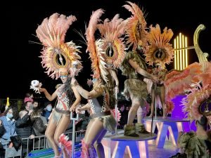 Group of dancers on a platform celebrating carnival