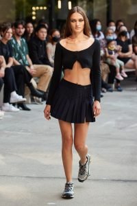 Sandy Liang's mini skirt on the runway of their Spring/Summer 2022 collection